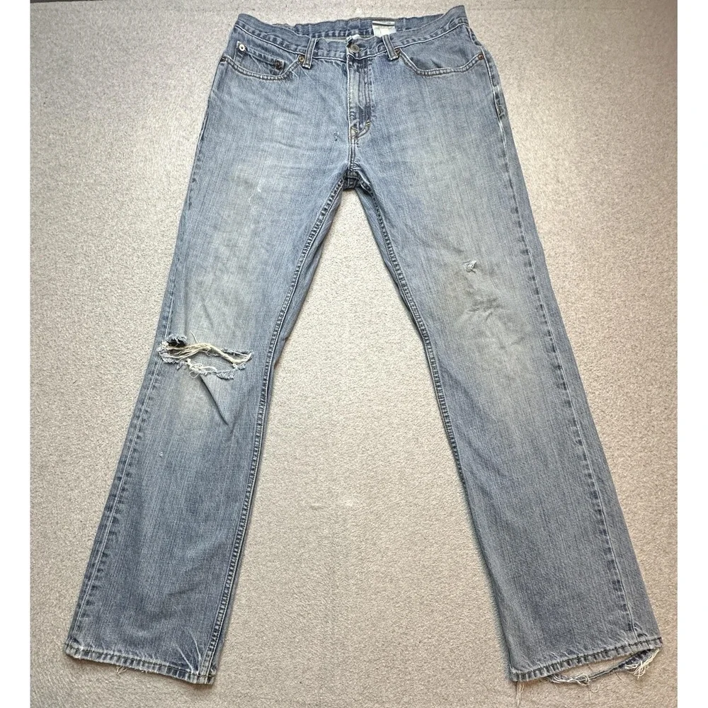 VTG Banana Republic Jeans Mens 32x34(32x32) Light Wash Straight Distressed Denim